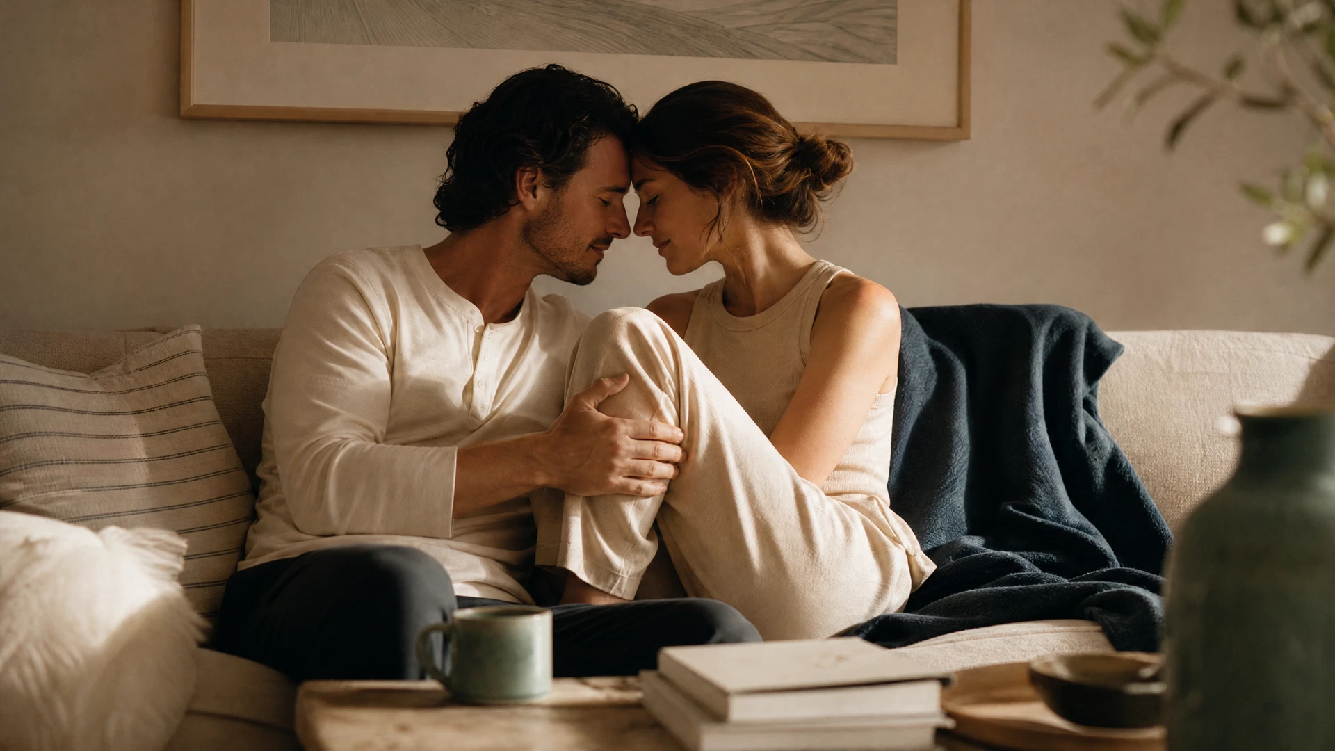 A couple sharing a quiet moment in morning light